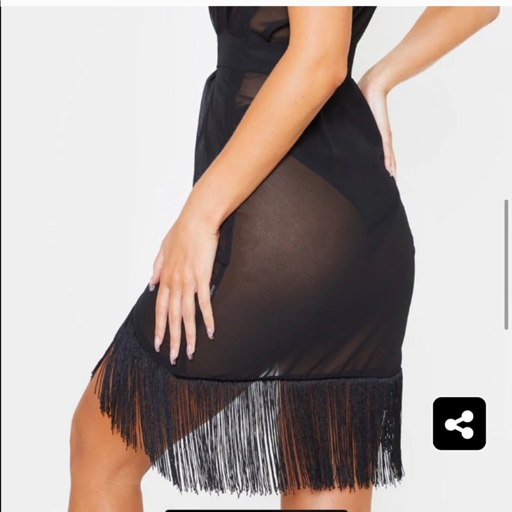 Black Asymmetric Fringe Beach Dress - Picture 6 of 13